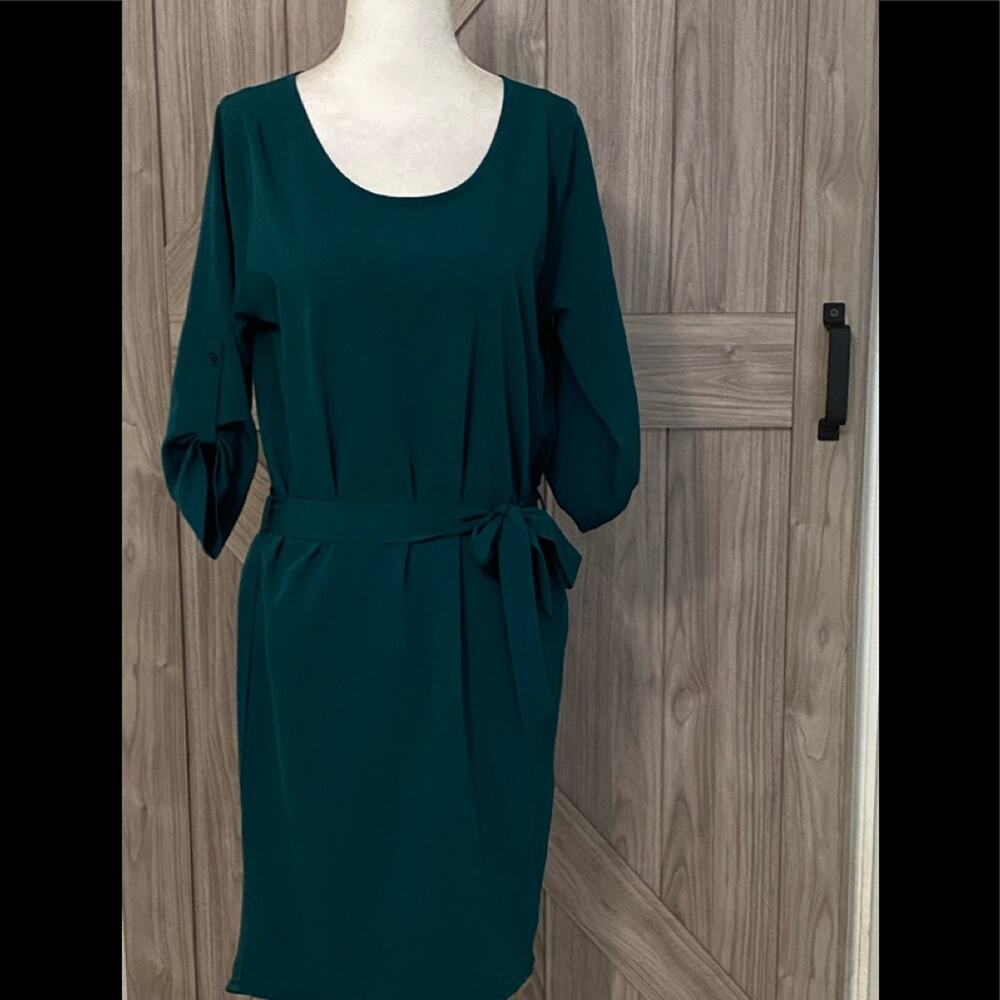 Dancing leopard small green tie at waist dress